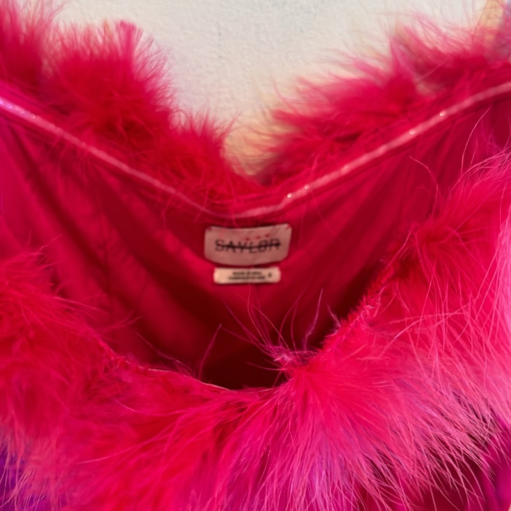 SAYLOR Raya Faux Feather-Trimmed Satin Jumpsuit small - Picture 7 of 12